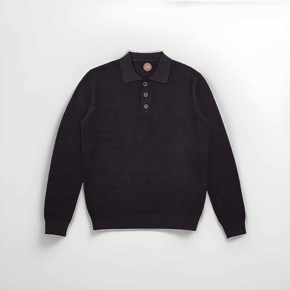 Common People Men's Medium Massie Long Sleeve Textured Sweater Polo Charcoal NWT